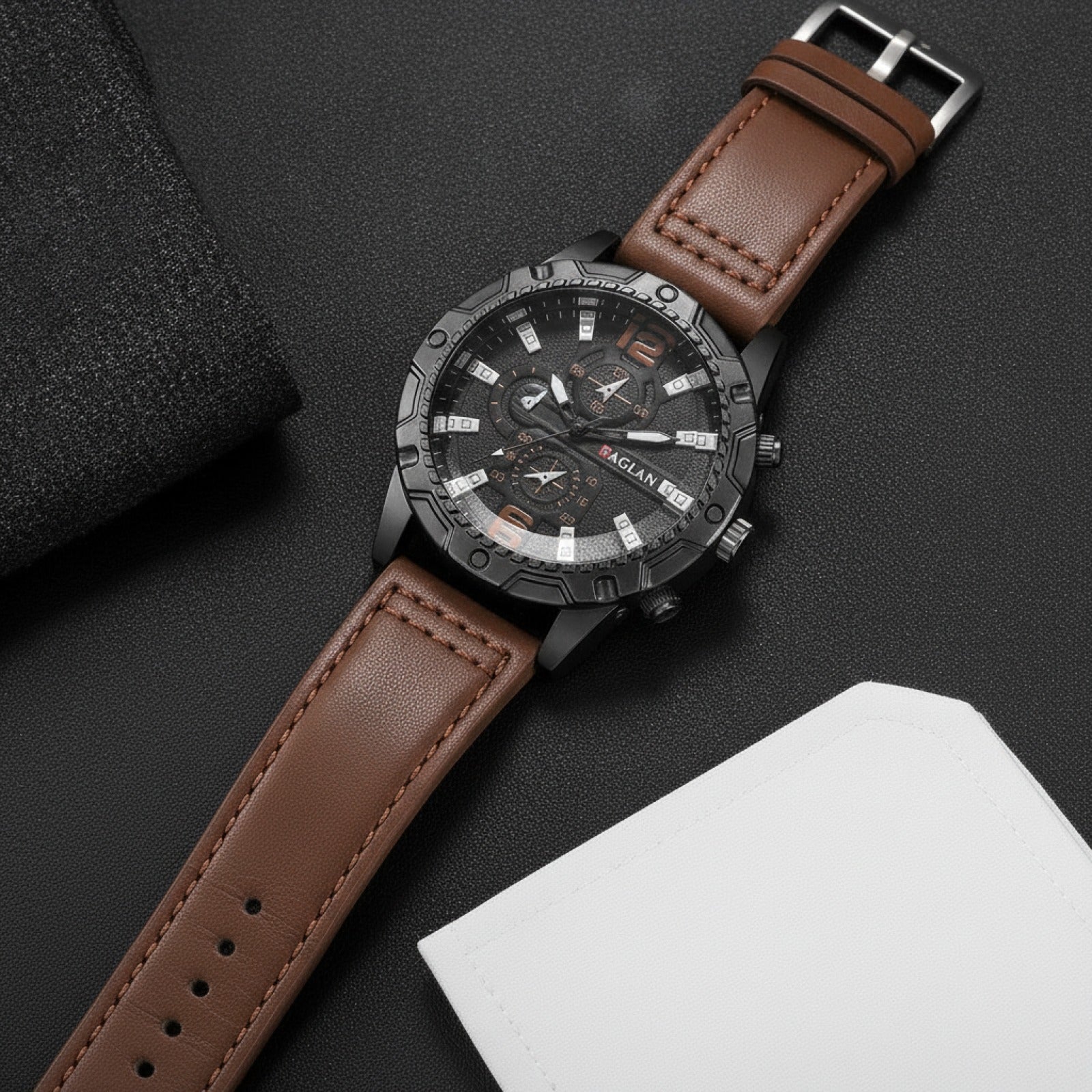 Montre Homme – Bracelet Cuir, Grand Cadran - Quartz