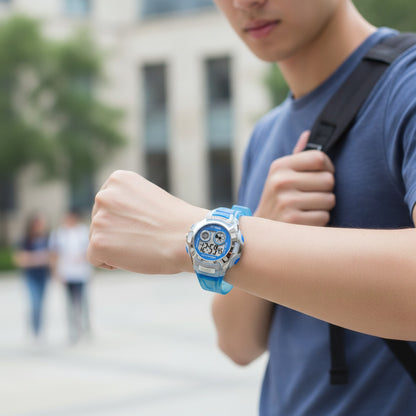 Montre Électronique Enfant - Étanche, Lumineuse, Bleu