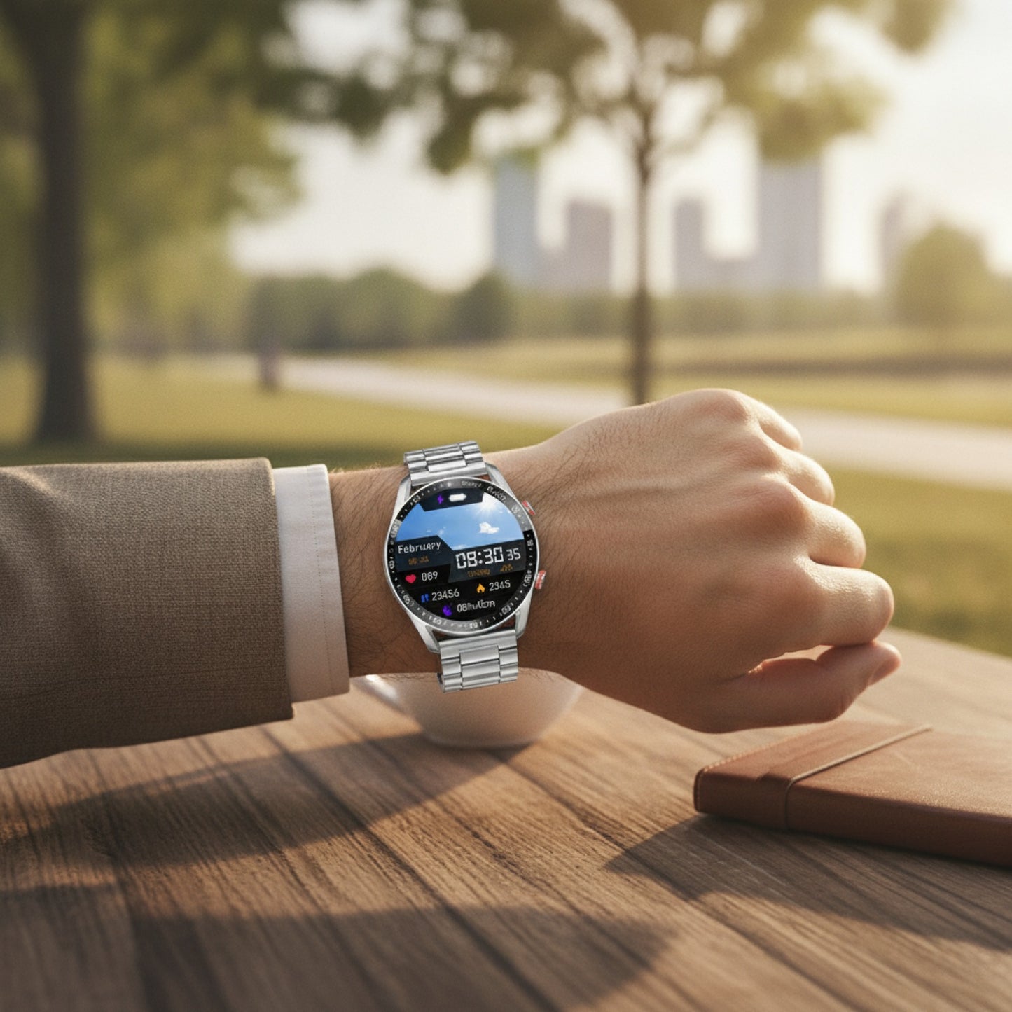 Montre Connectée Bluetooth  - Résistante à l'Eau, Bracelet Acier Argenté