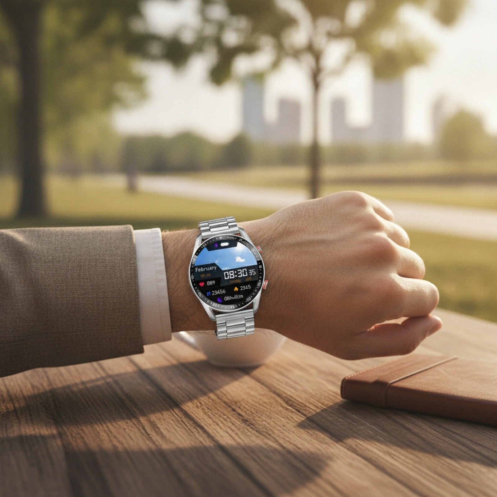 Montre Connectée Bluetooth  - Résistante à l'Eau, Bracelet Acier Argenté
