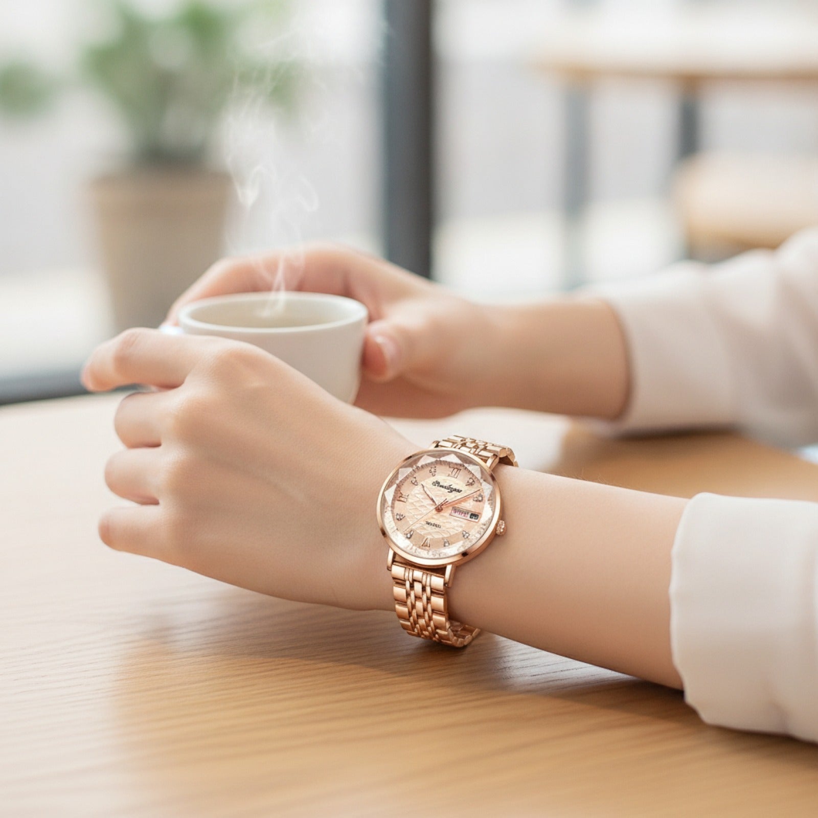 Montre Femme - Acier Inoxydable, Or Rose, Étanche