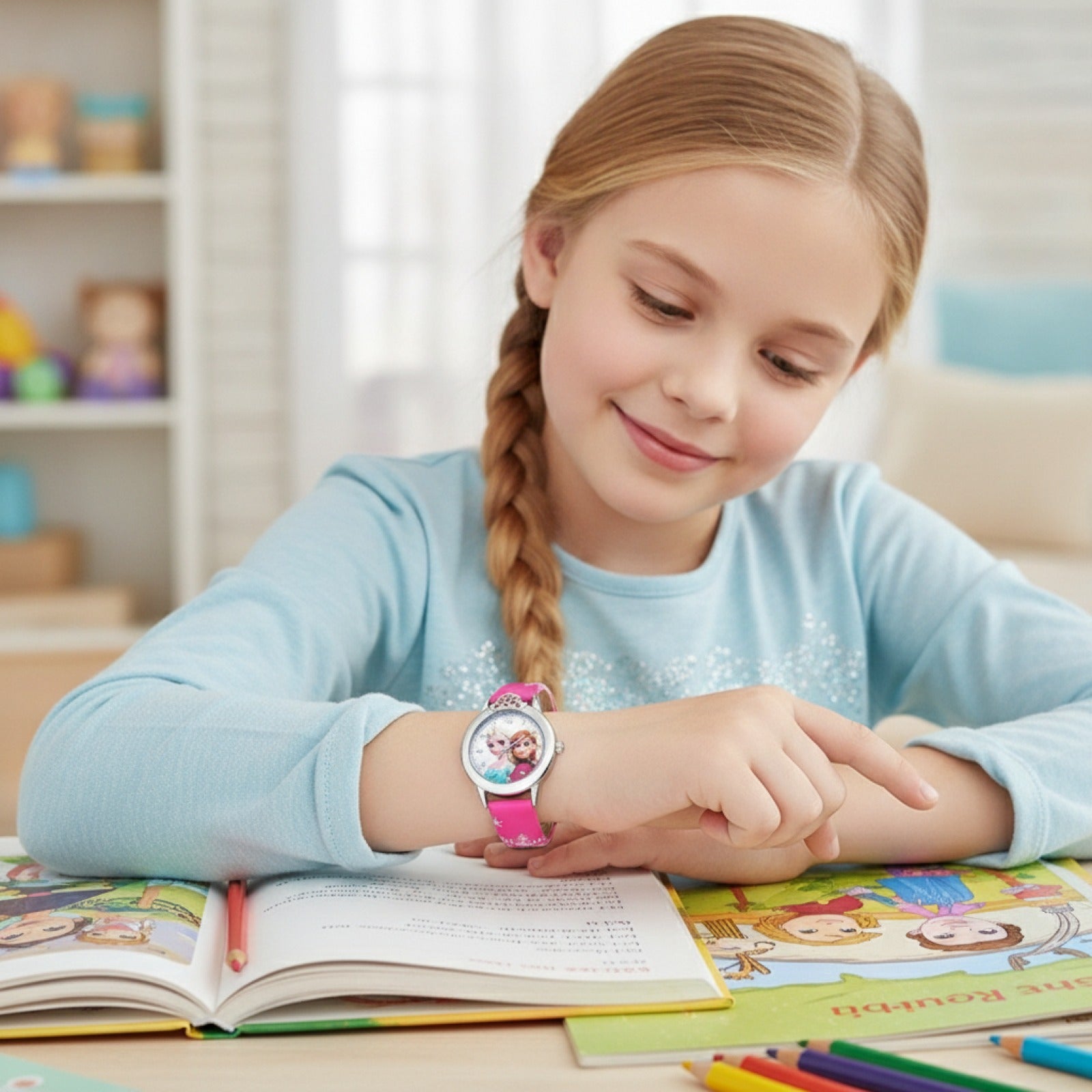 Montre Elsa Enfant - bracelet cuir rose - Quartz