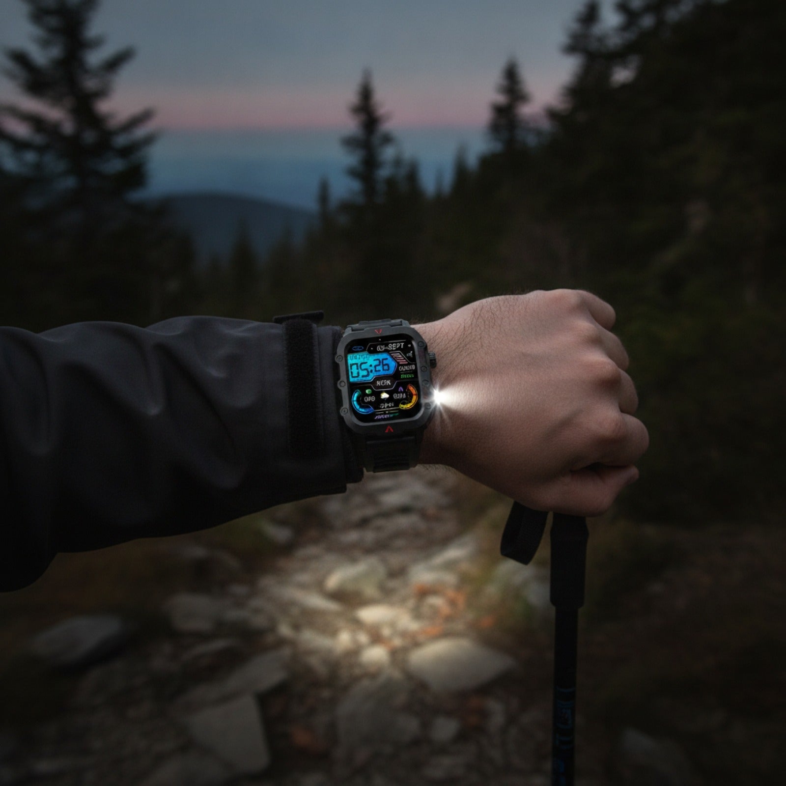 Montre Connectée Homme - Lampe LED, Sports Outdoor, Suivi Santé