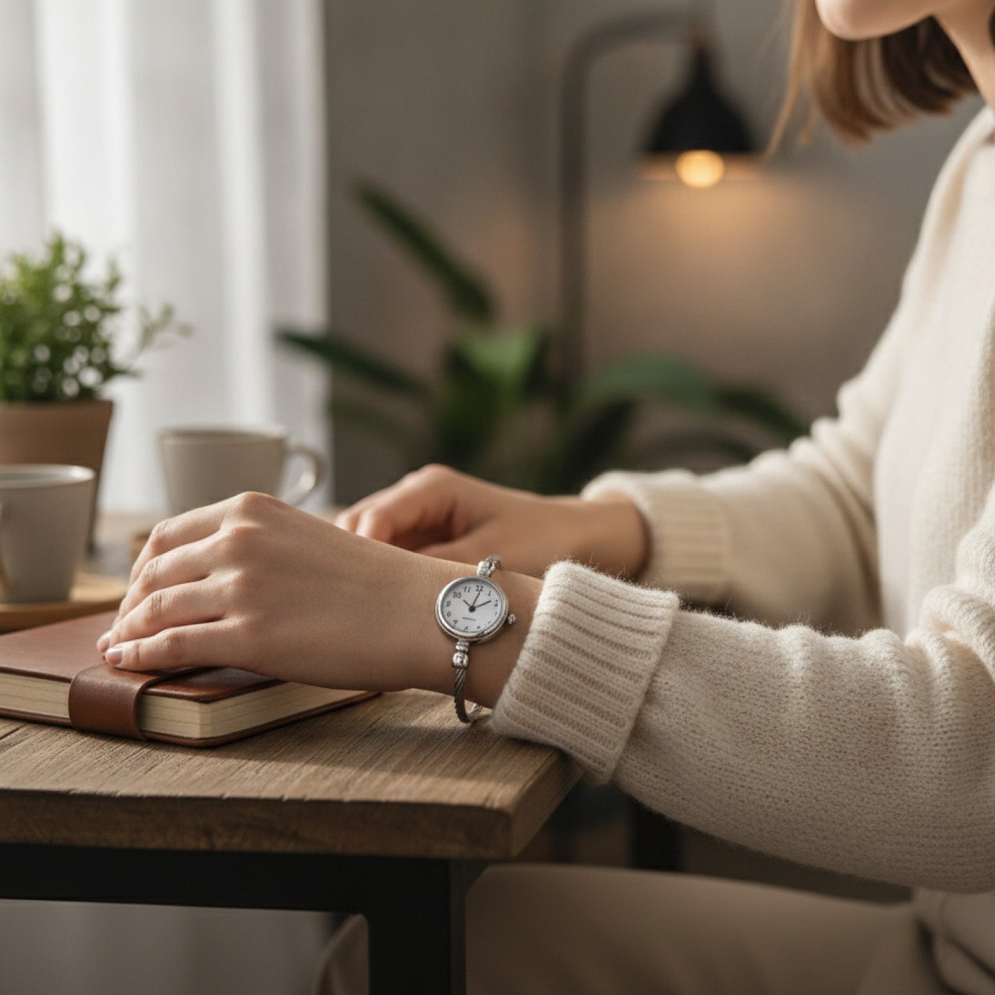 Montre Bracelet Quartz Acier Inoxydable Rétro Argenté pour Femme