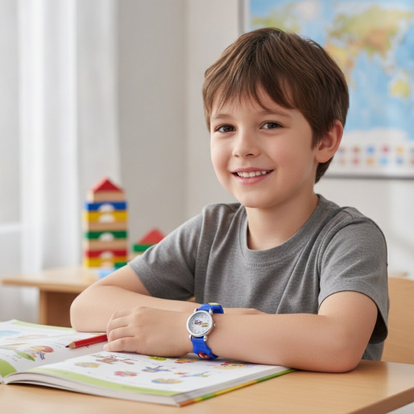 Montre Voiture 3D Enfant  - Bracelet Silicone Bleu - Quartz