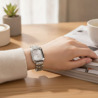 Montre Argentée Rectangulaire Femme  - Quartz Analogique