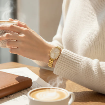 Montre Femme - Bracelet Doré, Élégante - Quartz