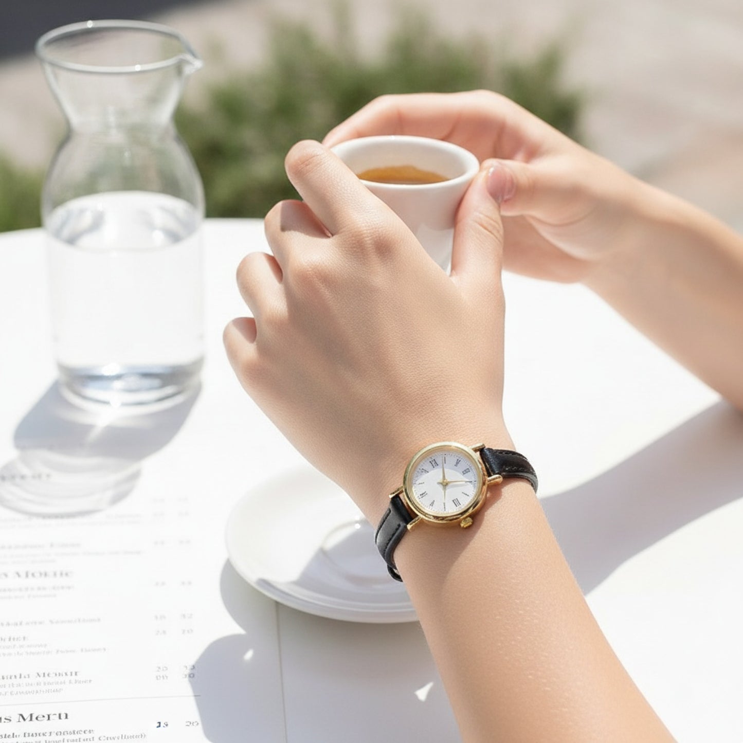 Montre Femme - Cuir noir, petit Cadran - Quartz
