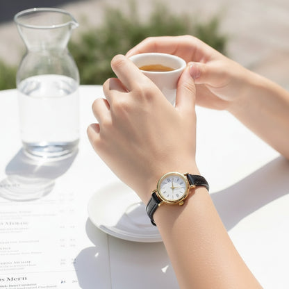 Montre Femme - Cuir noir, petit Cadran - Quartz