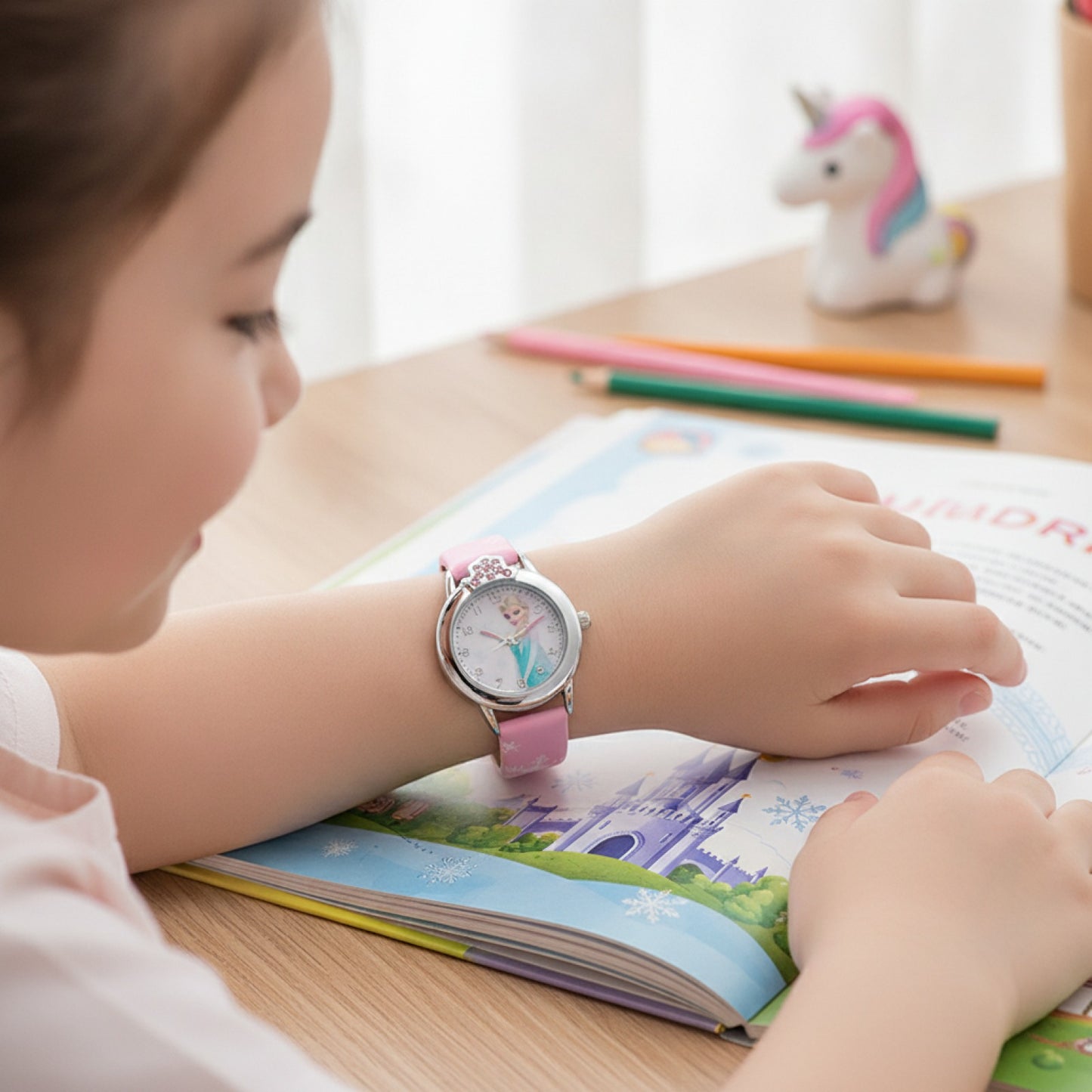 Montre Elsa Enfant - Bracelet Cuir, Rose - Quartz