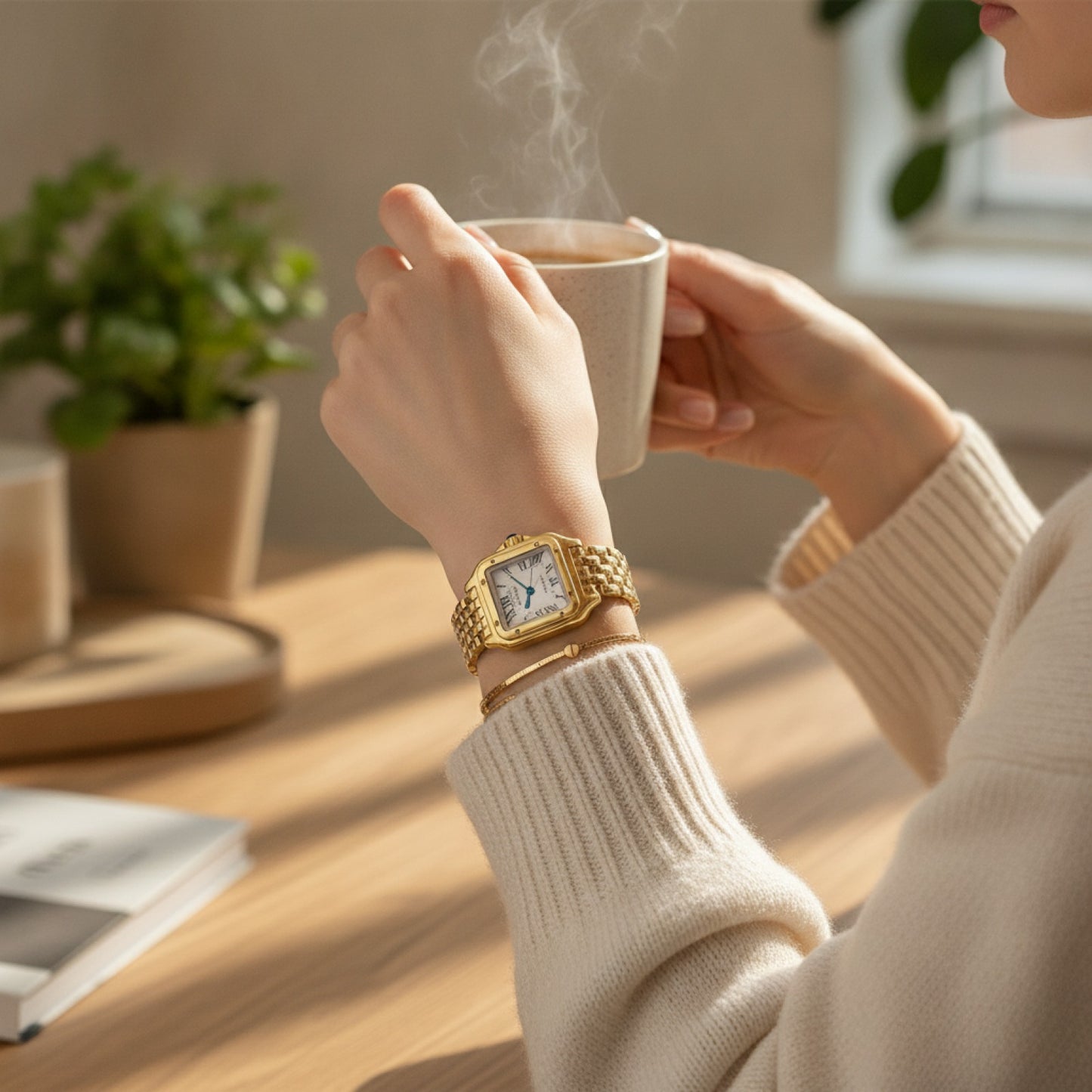 Montre Carrée Femme Luxe Simple avec Strass - Quartz Décontractée