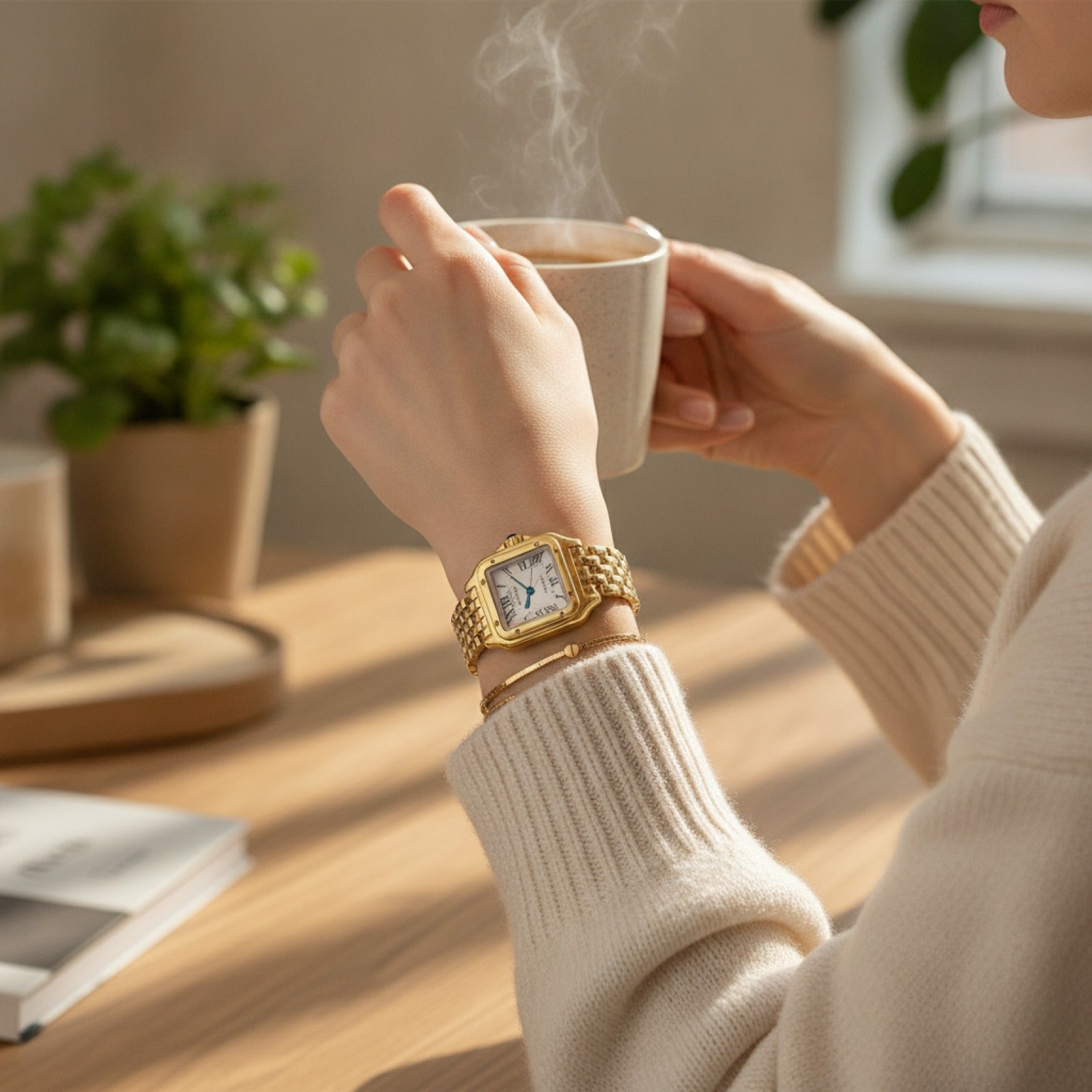 Montre Carrée Femme Luxe Simple avec Strass - Quartz Décontractée