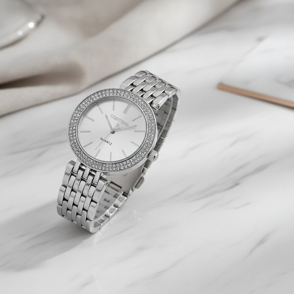 Montre Argentée Femme - Acier Inoxydable, Strass