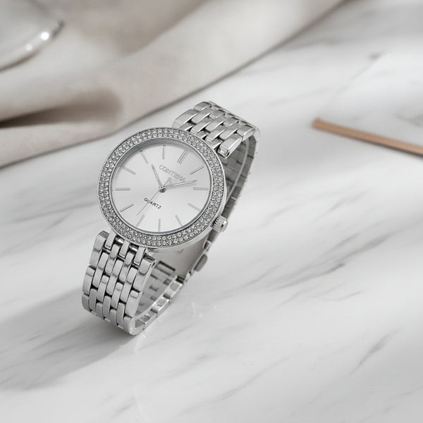 Montre Argentée Femme - Acier Inoxydable, Strass