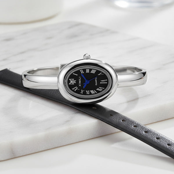 Montre Argentée Femme - Élégante, Cadran Ovale - Quartz