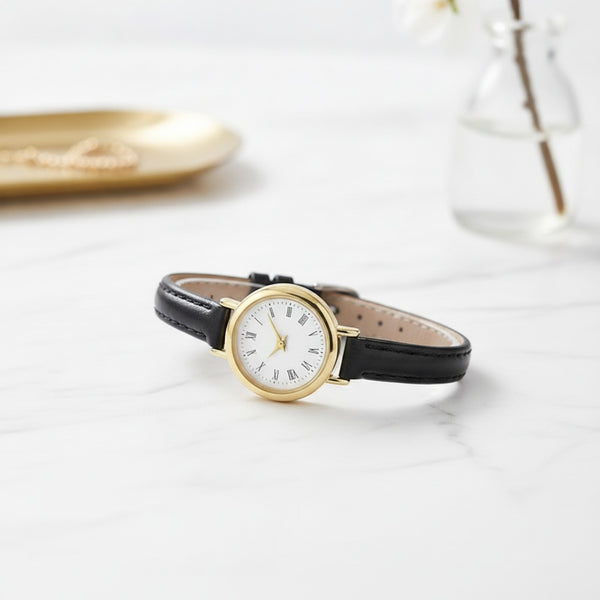 Montre Femme - Cuir noir, petit Cadran - Quartz