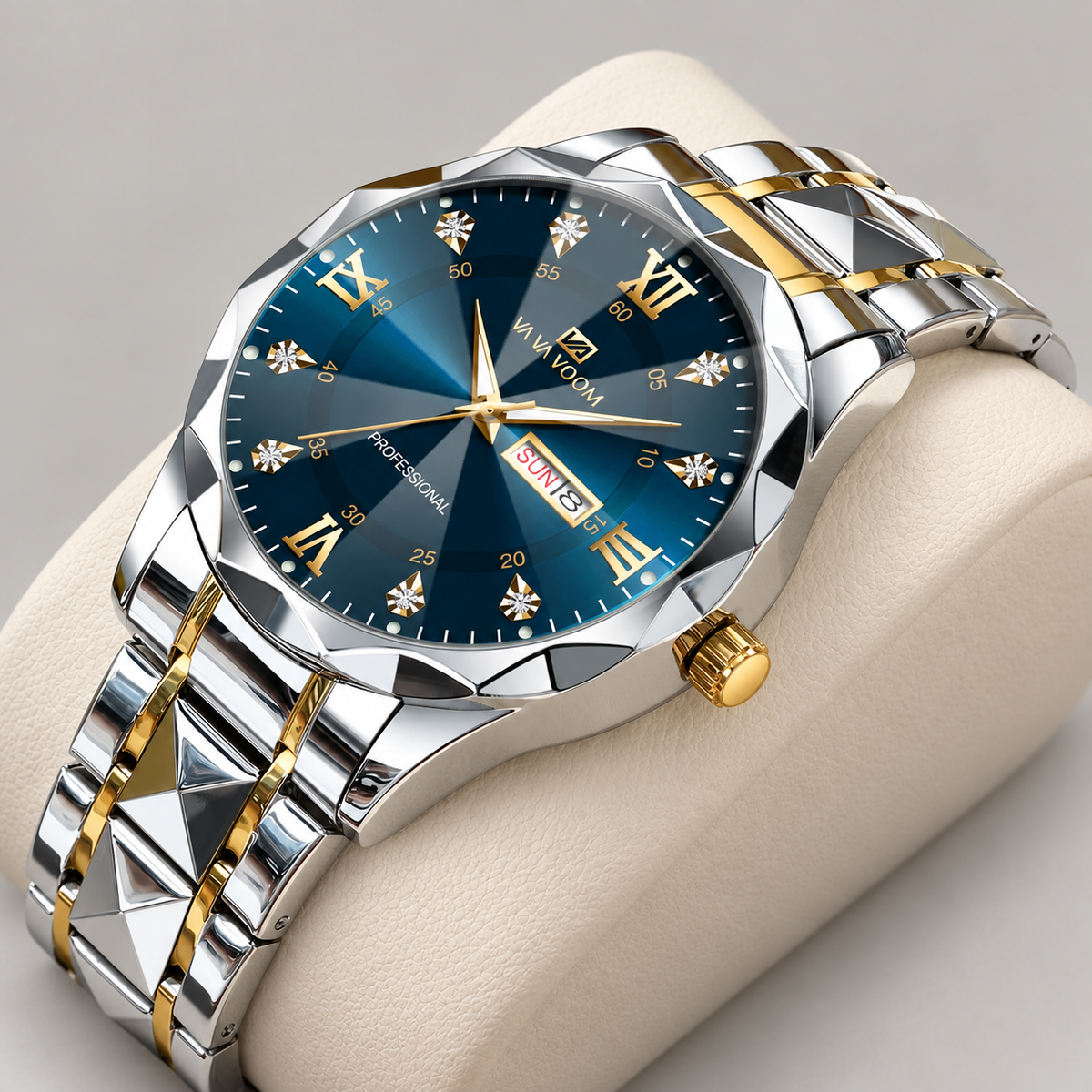 Montre Homme en Acier – Une Allure Soignée au Quotidien — Bicolore argentée et dorée – Cadran bleu