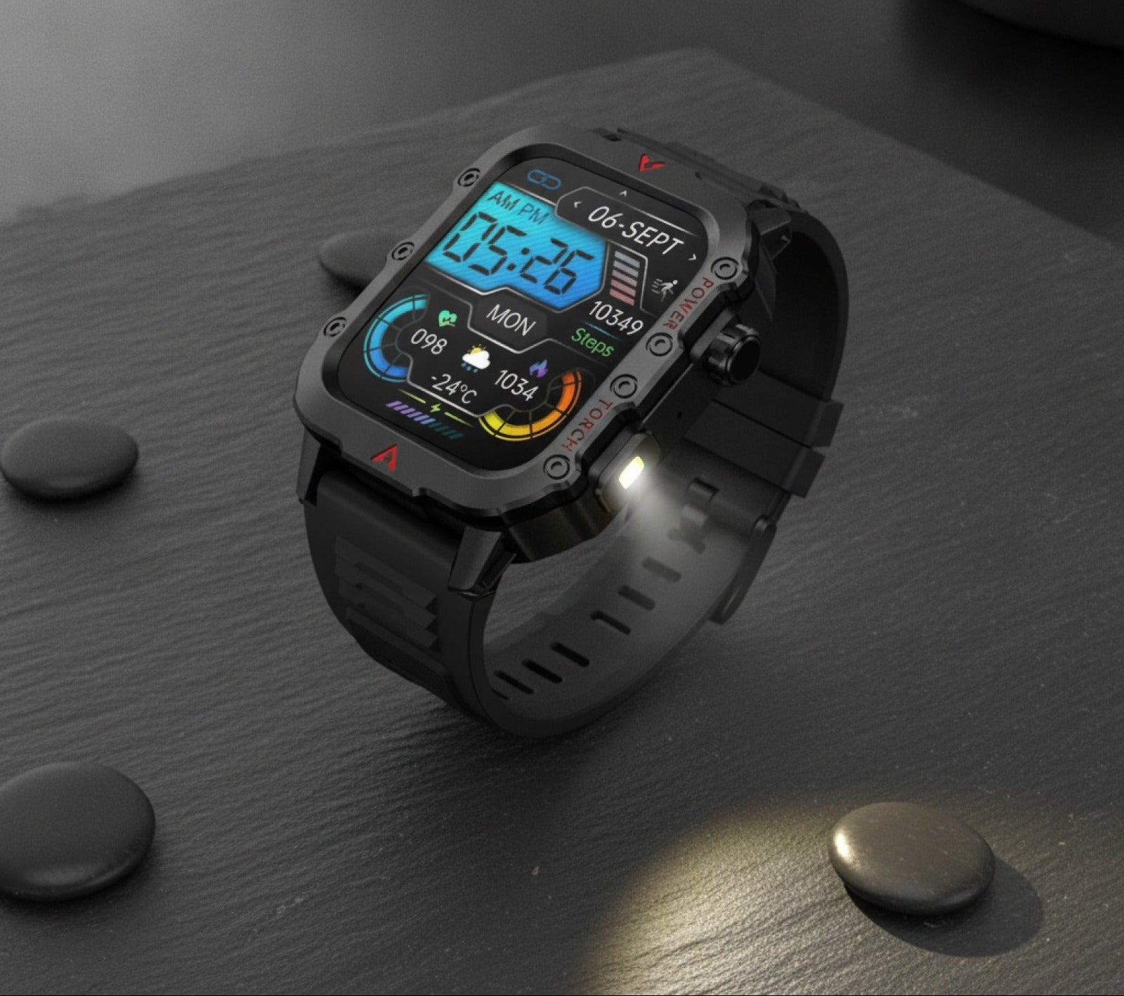 Montre Connectée Homme - Lampe LED, Sports Outdoor, Suivi Santé