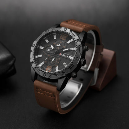 Montre Homme – Bracelet Cuir, Grand Cadran - Quartz