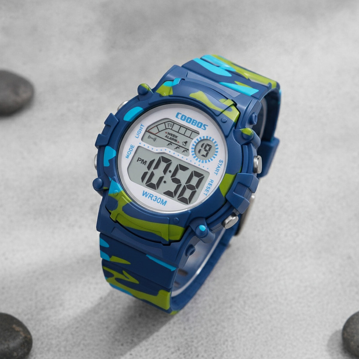 Montre Numérique Sport Enfant - Étanche, Multifonction - Bleu