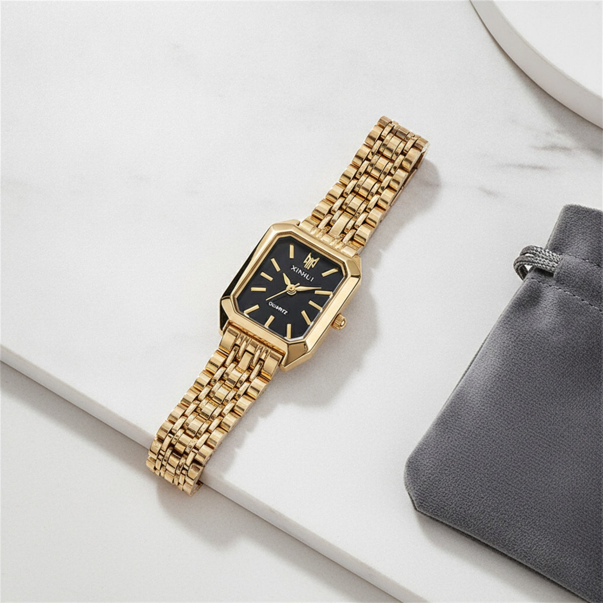 Montre Luxe Femme - Acier Inoxydable Noir, style Affaires - Quartz