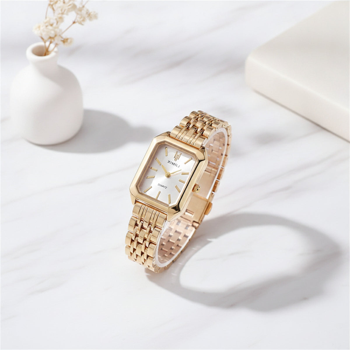 Montre Luxe Femme -Acier Inoxydable Blanche, élégante - Quartz