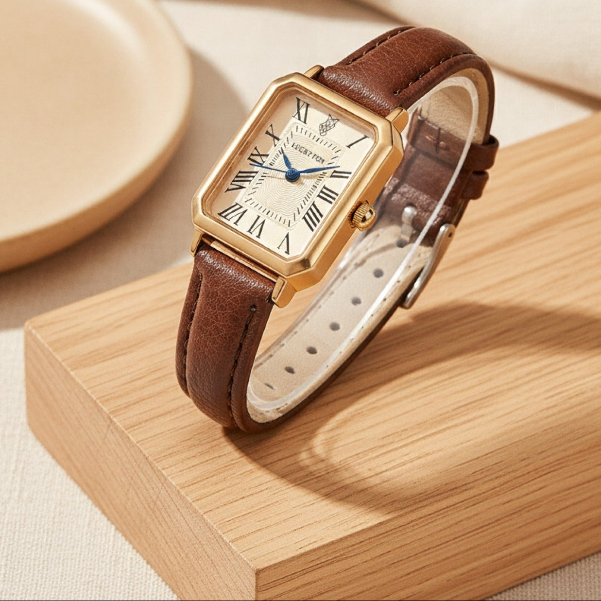 Montre Femme Rétro Carrée à Quartz - Bracelet Cuir Marron