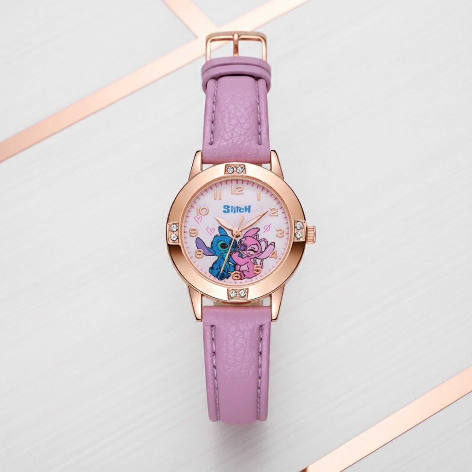 Montre Enfant - Stitch, Bracelet Cuir, Cadran Strass