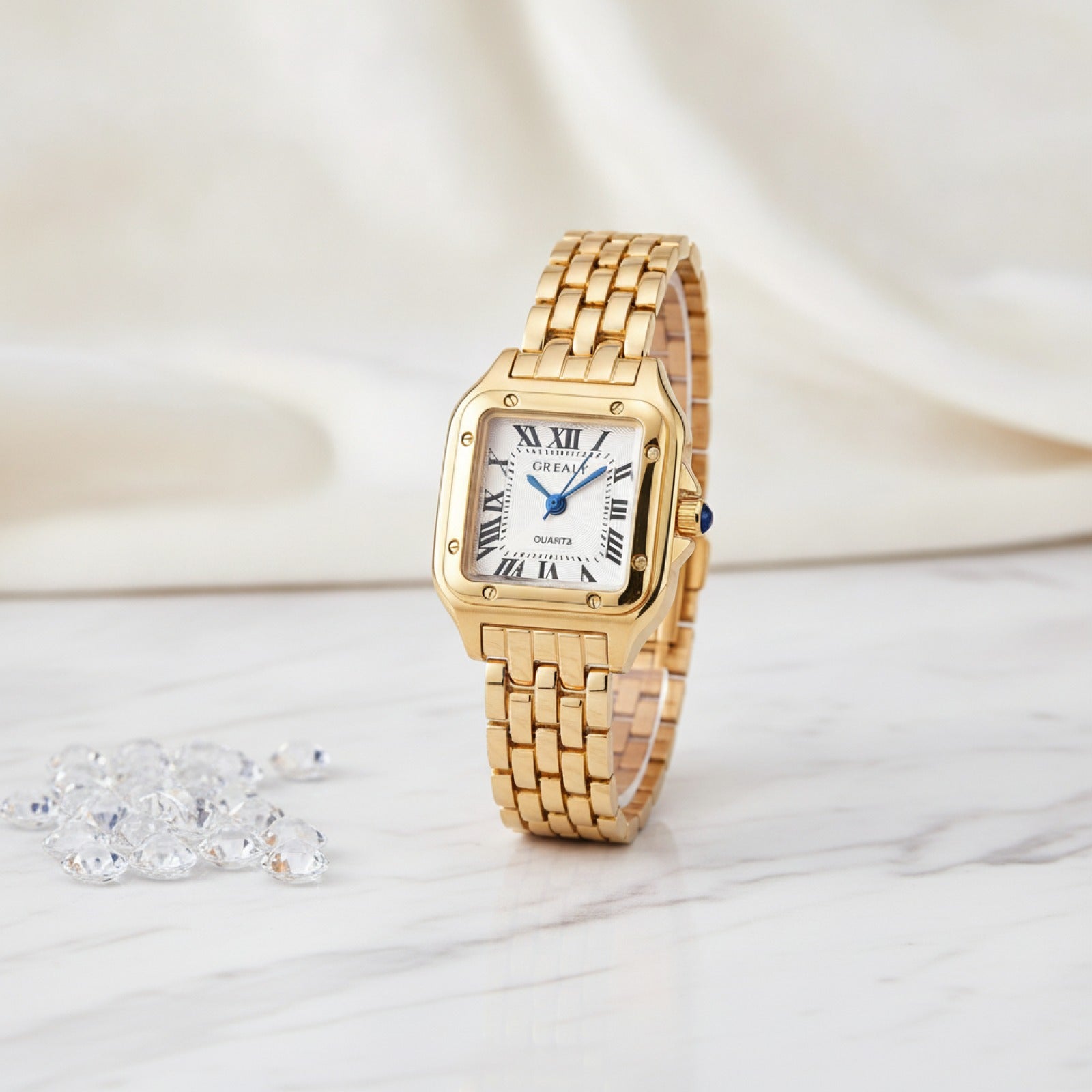 Montre Carrée Femme Luxe Simple avec Strass - Quartz Décontractée