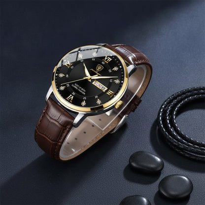 Montre Homme –  Bracelet Cuir, Étanche -  Quartz Lumineux