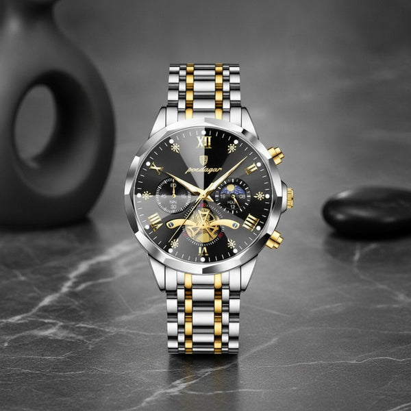 Montre Homme - Chronographe Étanche, Lumineux, Acier Inoxydable, Quartz Sport & Mode