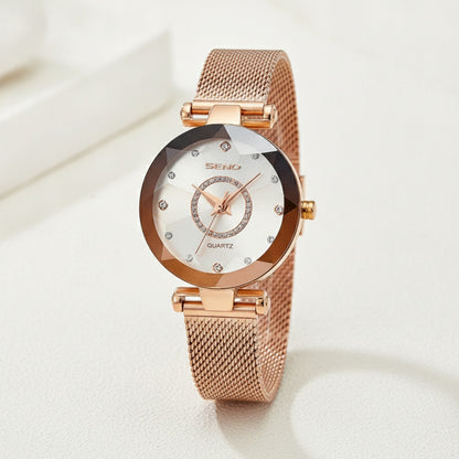 Montre Femme - Bracelet Maille - Or Rose