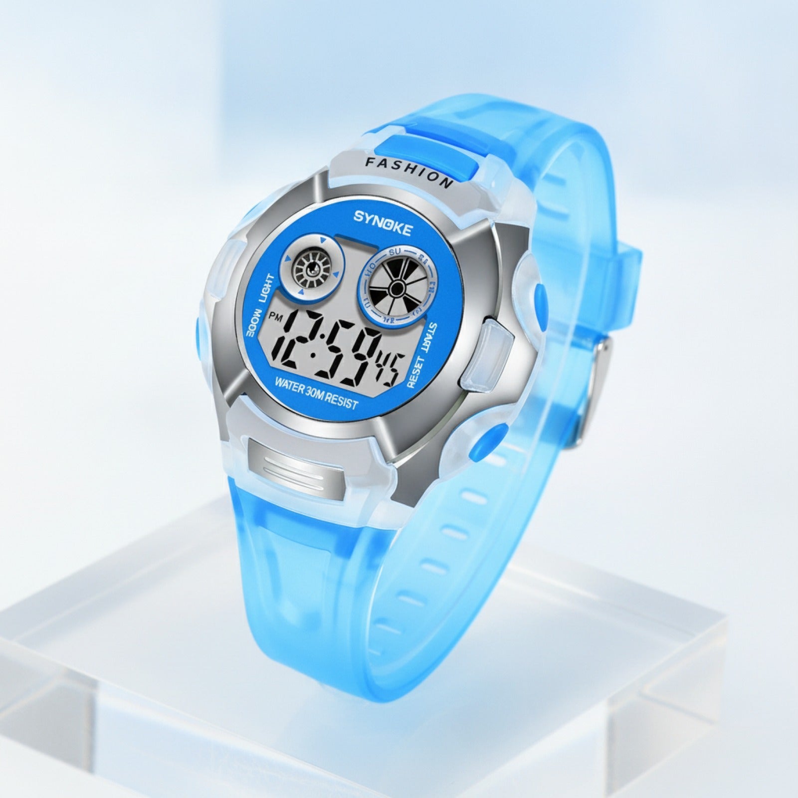 Montre Électronique Enfant - Étanche, Lumineuse, Bleu