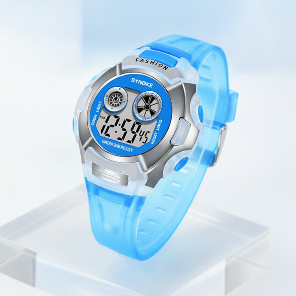 Montre Électronique Enfant - Étanche, Lumineuse, Bleu