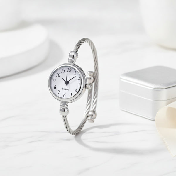 Montre Bracelet Quartz Acier Inoxydable Rétro Argenté pour Femme